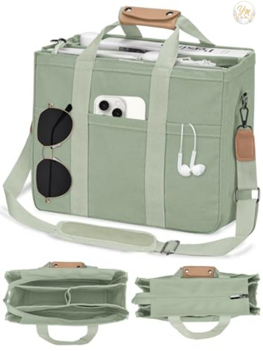 Canvas Tote Bag with Zipper Compartments Large Work Bible Teacher Crossbody